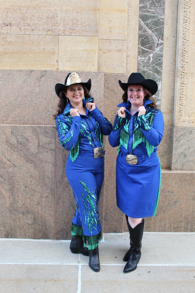 Edgy Royal Sapphire- Fashion Forward Blouse and skirt combo