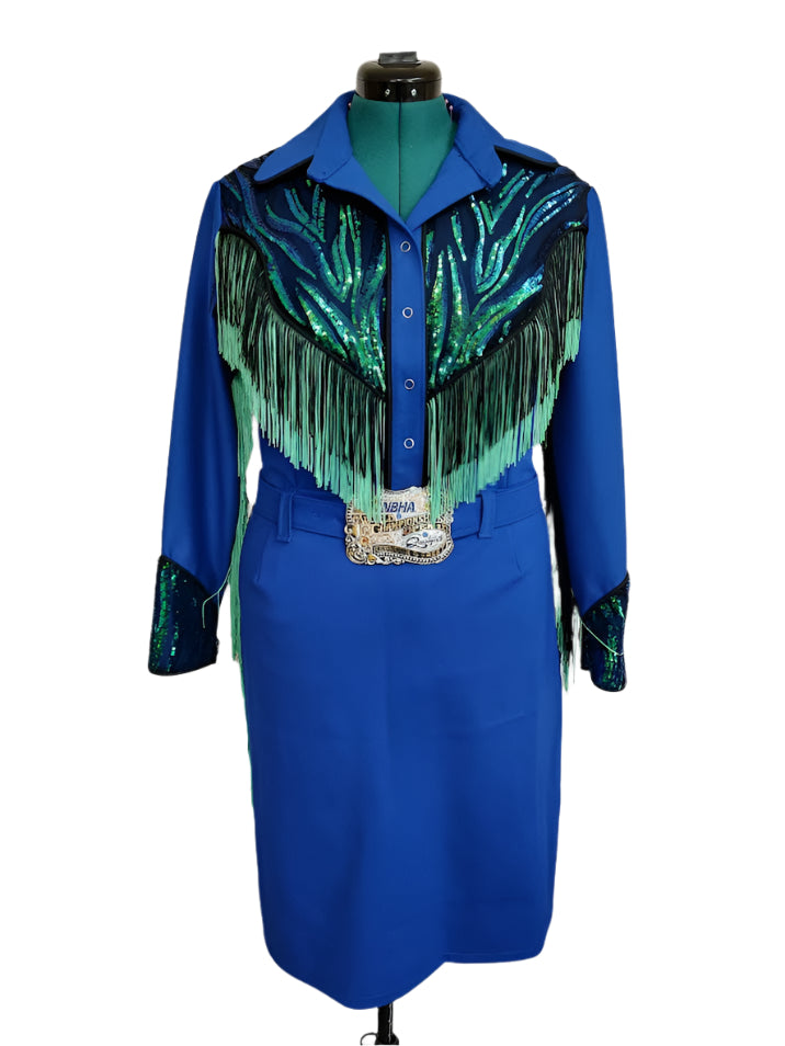 Edgy Royal Sapphire- Fashion Forward Blouse and skirt combo